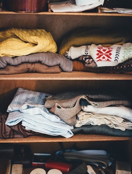 Clothes in a wardrobe