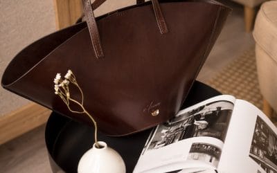 designer handbag on side table